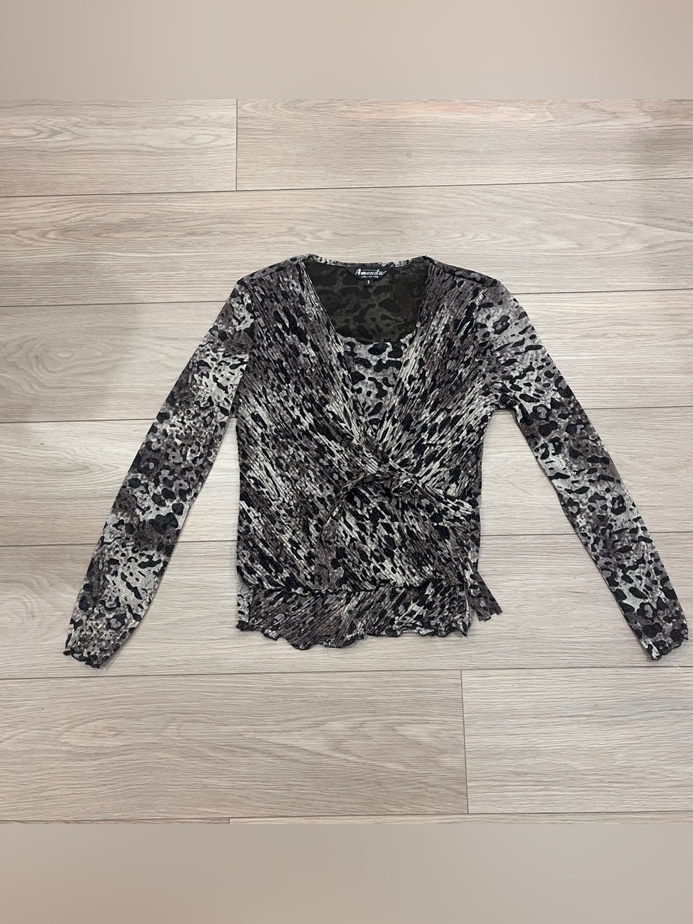 Vintage Y2K Amanda Collection Leopard Print Mesh Wrap Tie Top Size S